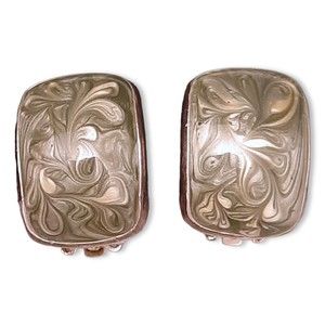 Vintage KC Clip On Earrings Gray Shimmering Enamel Silver Tone